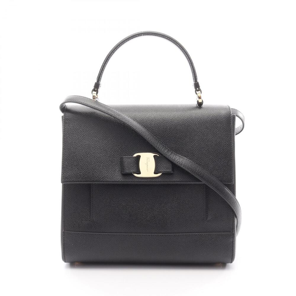 Salvatore Ferragamo Vara Ribbon Leather Shoulder Bag Black